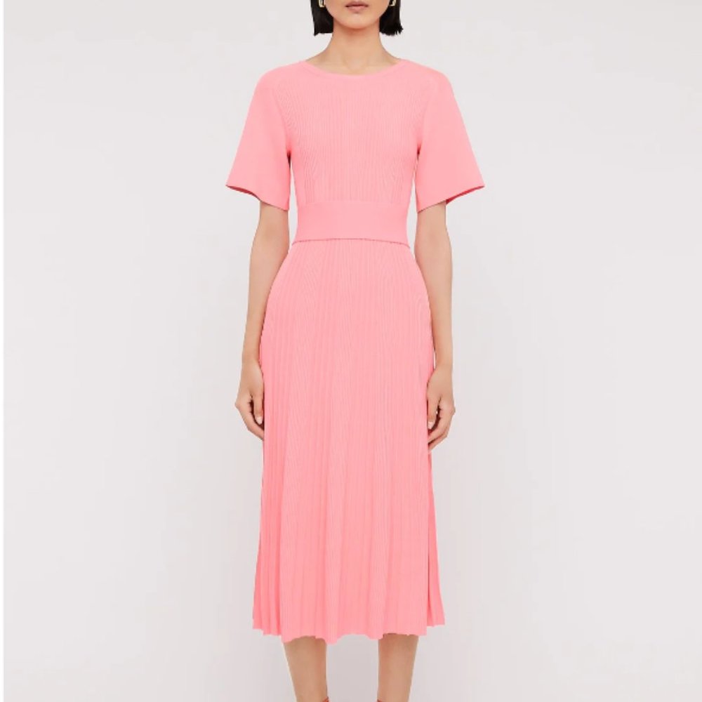 NWT Scanlan Theodore Peach Pleated Rib Sleeve Dress